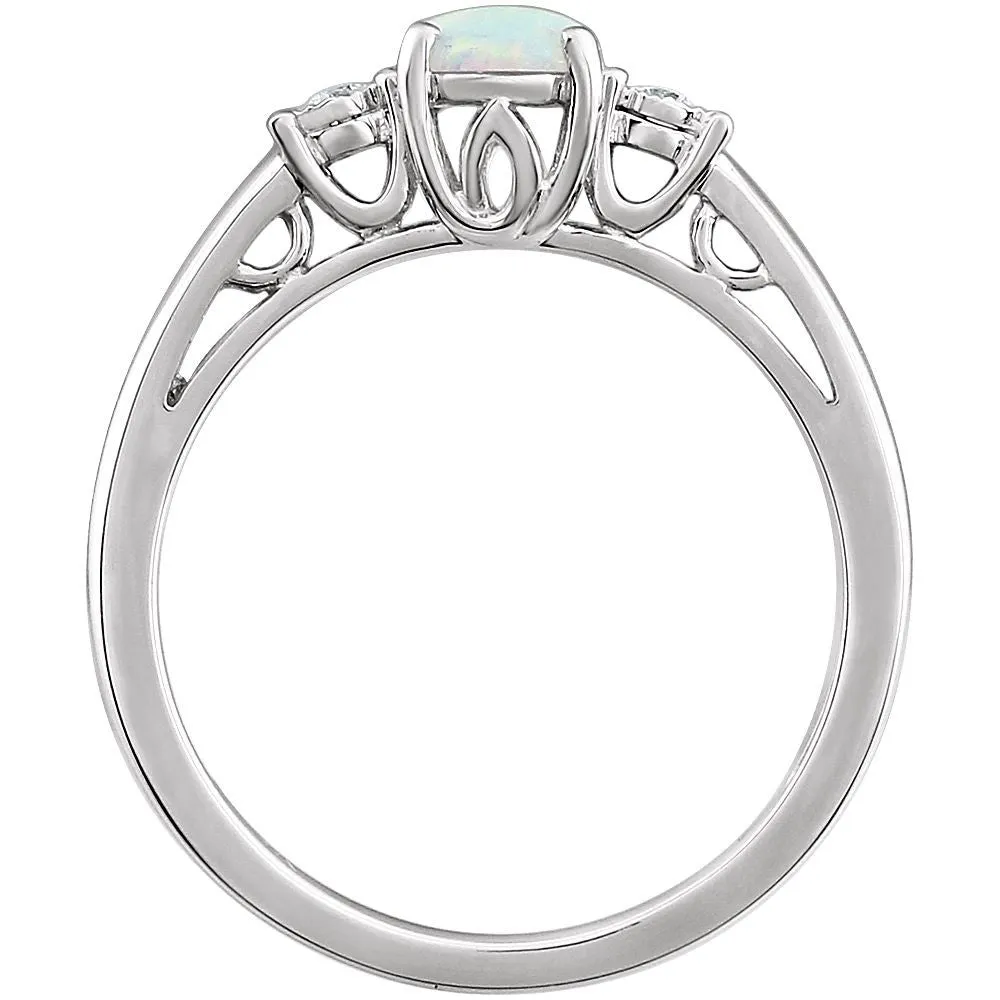14k White Gold Created Opal & .04 CTW Diamond Ring, Size 7