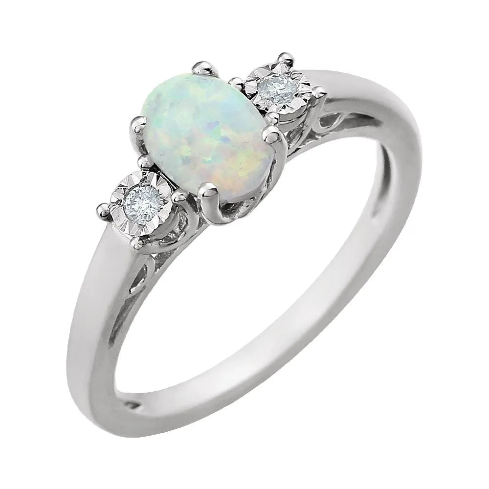 14k White Gold Created Opal & .04 CTW Diamond Ring, Size 7