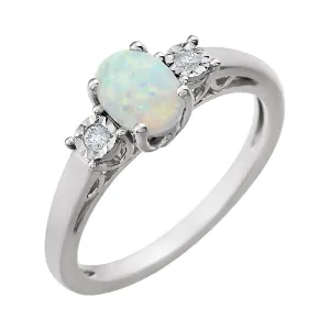 14k White Gold Created Opal & .04 CTW Diamond Ring, Size 7