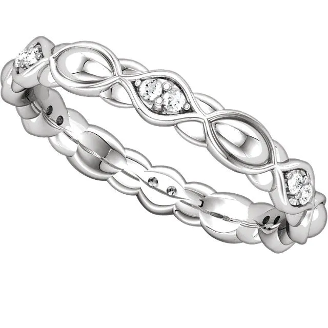 14k White Gold Cubic Zirconia Sculptural-Inspired Eternity Band Size 7