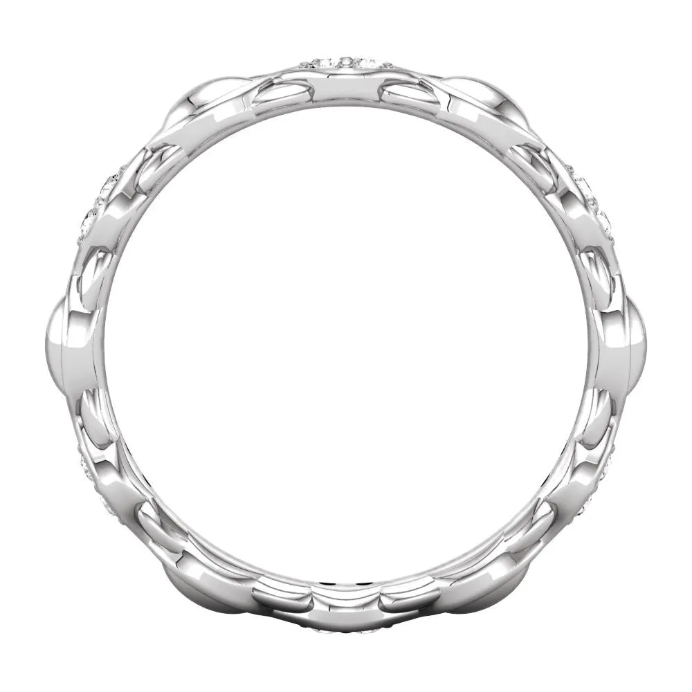 14k White Gold Cubic Zirconia Sculptural-Inspired Eternity Band Size 7