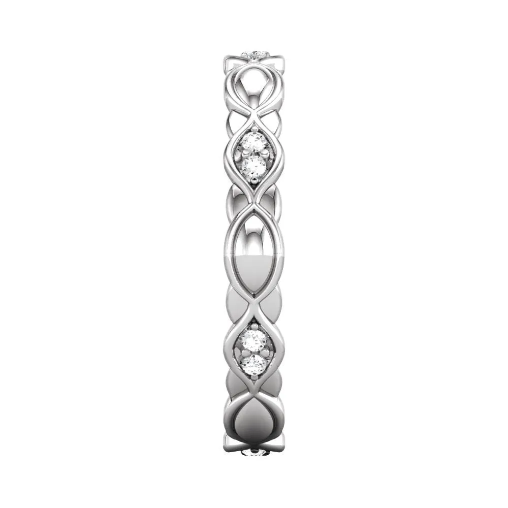 14k White Gold Cubic Zirconia Sculptural-Inspired Eternity Band Size 7