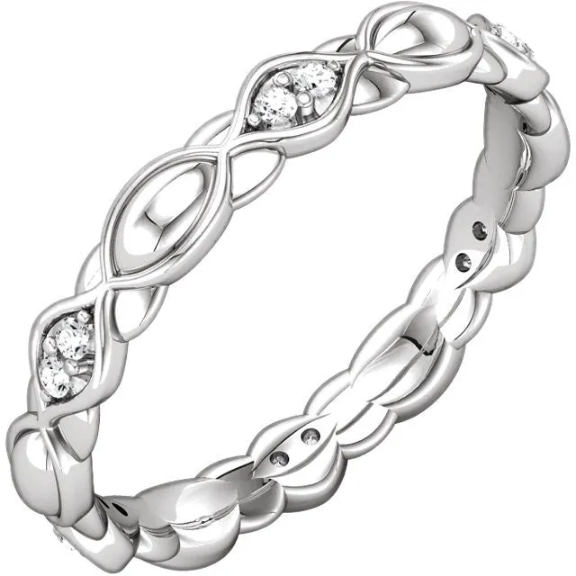 14k White Gold Cubic Zirconia Sculptural-Inspired Eternity Band Size 7
