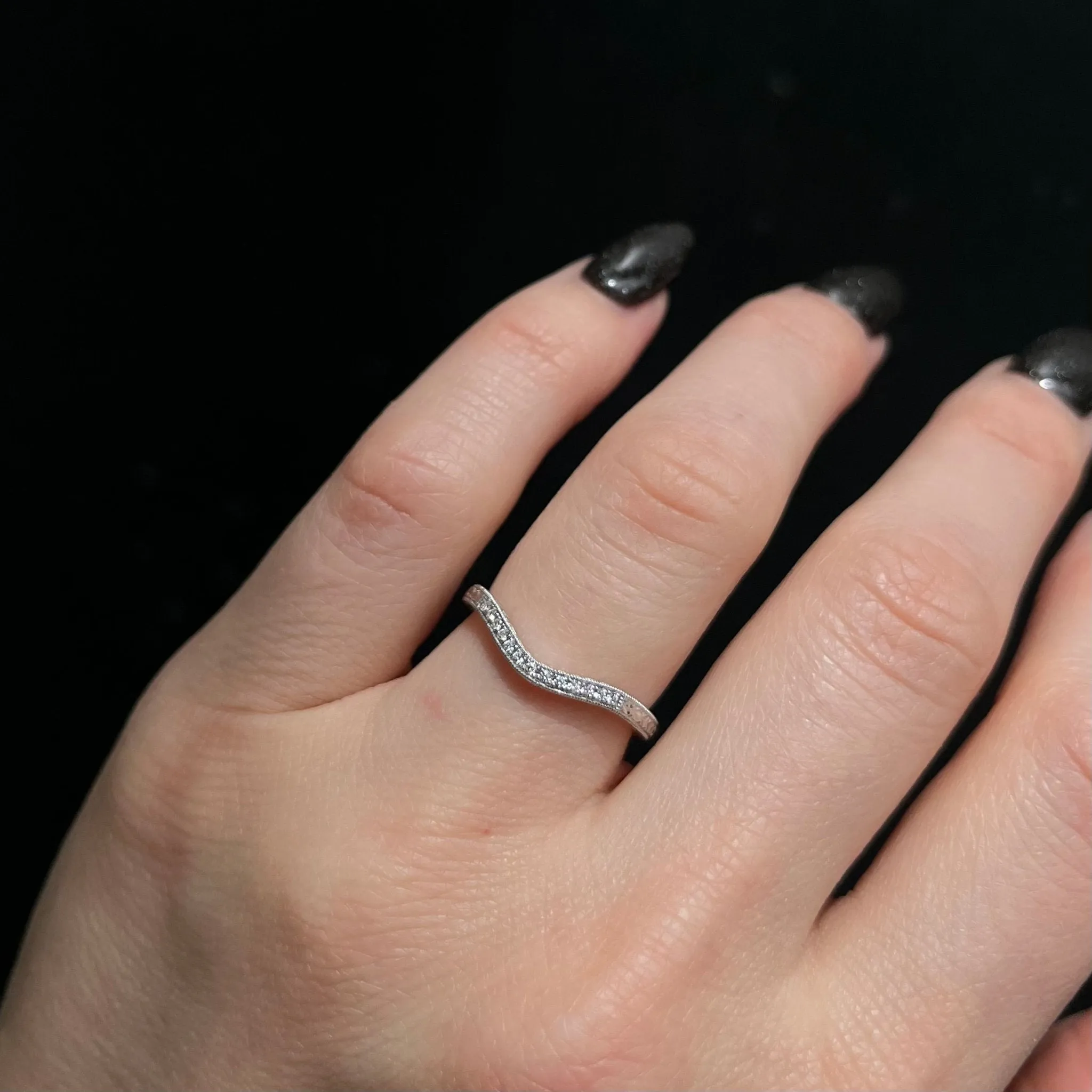 14K White Gold Curved Diamond Band