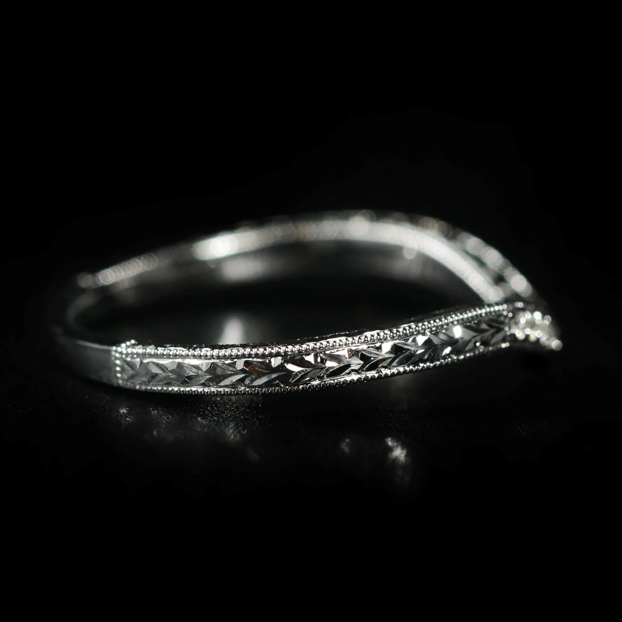 14K White Gold Curved Diamond Band