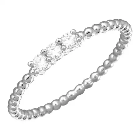 14K White Gold Diamond Beaded Ring