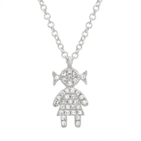 14K White Gold Diamond Girl Necklace
