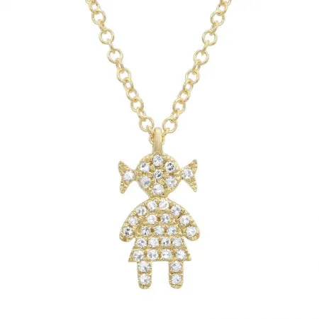 14K White Gold Diamond Girl Necklace
