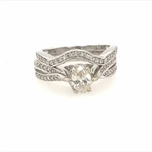 14K White Gold Diamond Women's Engagement Ring, Wedding Ring, Bridal Ring Set Size 7US