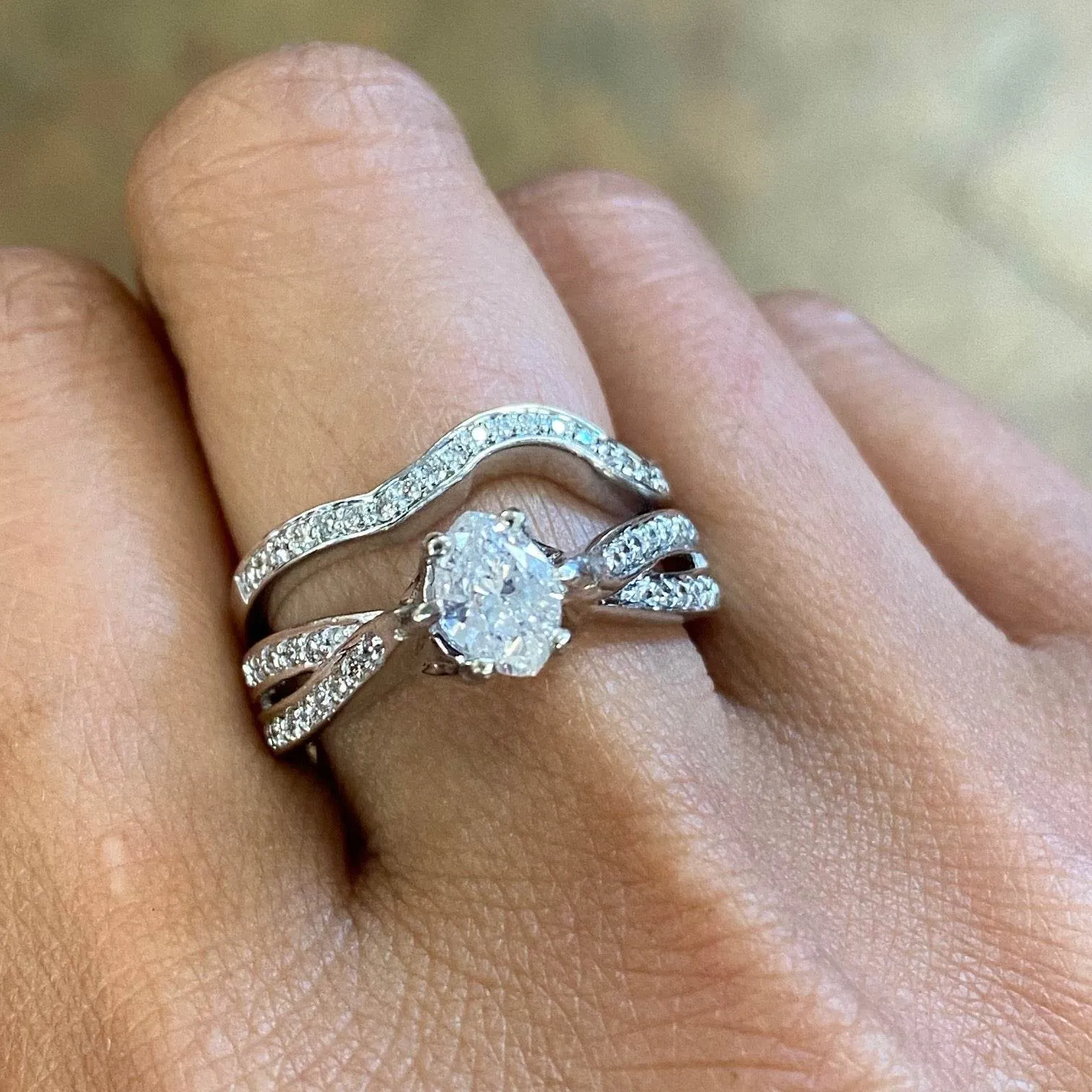 14K White Gold Diamond Women's Engagement Ring, Wedding Ring, Bridal Ring Set Size 7US