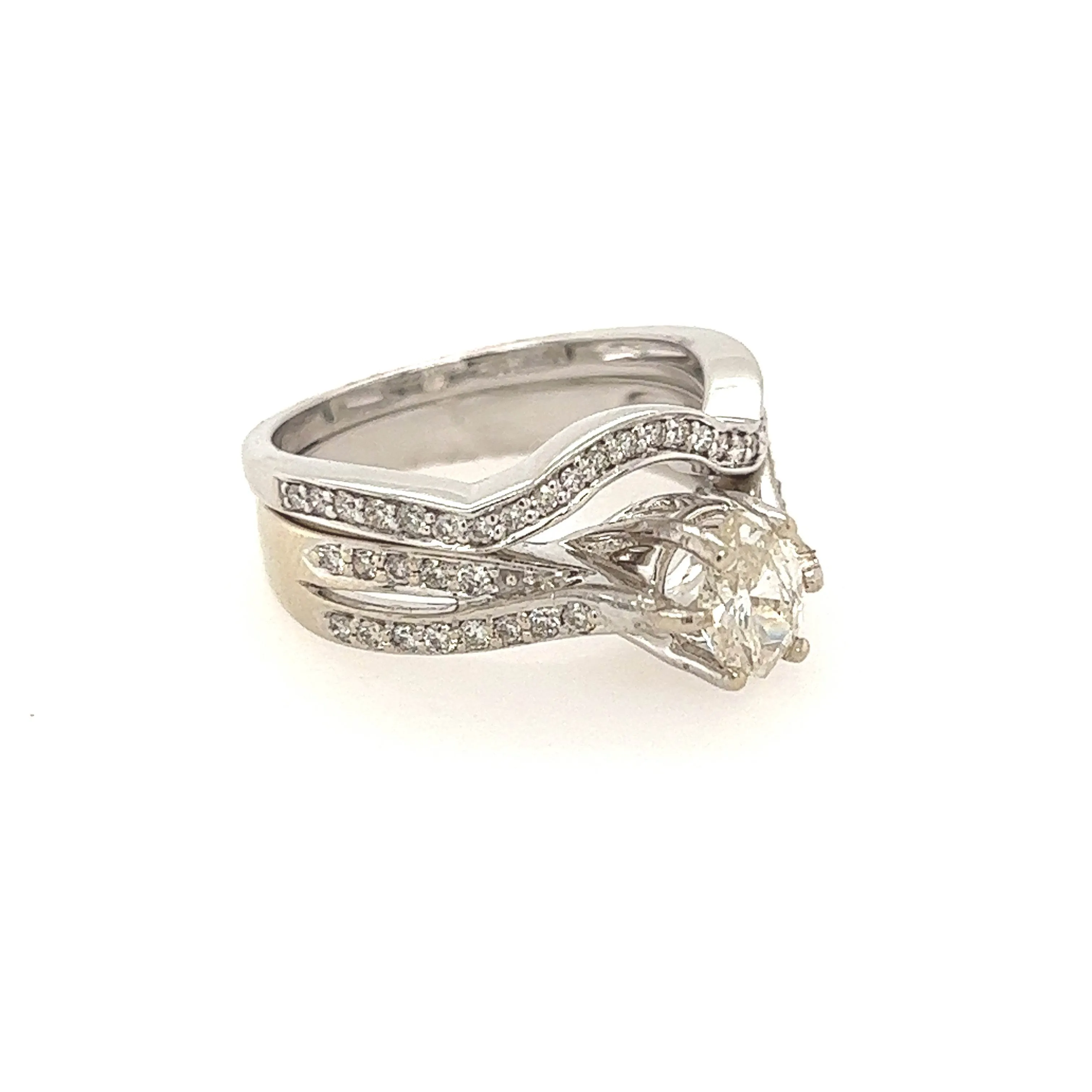 14K White Gold Diamond Women's Engagement Ring, Wedding Ring, Bridal Ring Set Size 7US