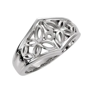 14k White Gold Floral-Inspired Solitaire Engagement Ring Base, Size 6