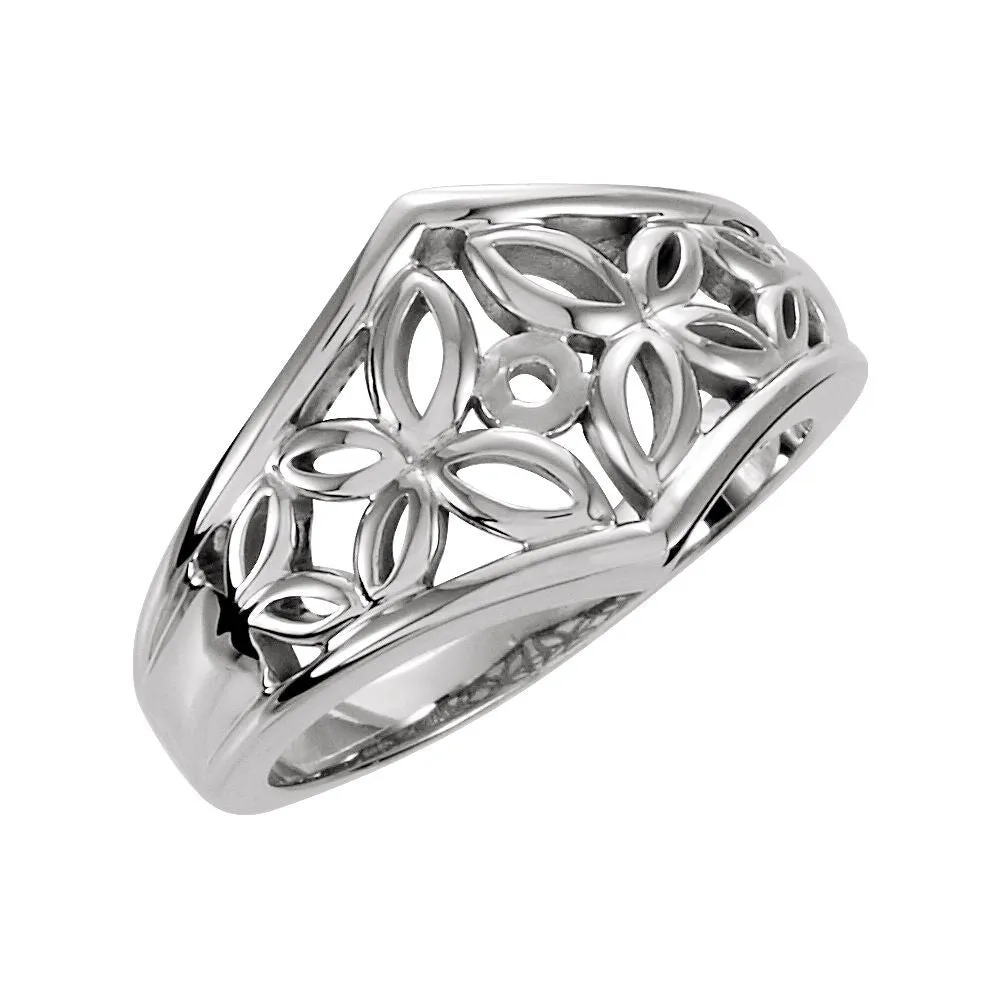 14k White Gold Floral-Inspired Solitaire Engagement Ring Base, Size 6
