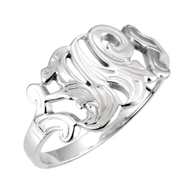 14k White Gold Initial Rings, Size 6