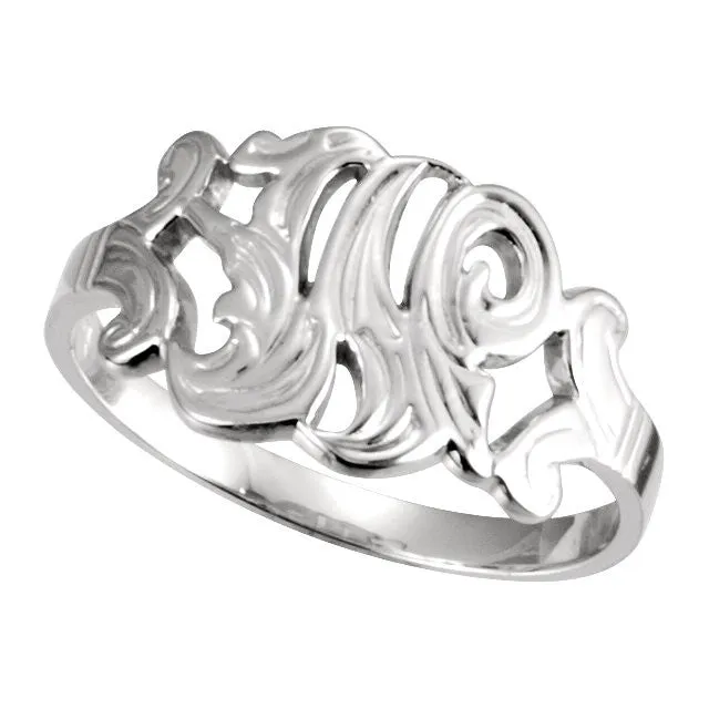 14k White Gold Initial Rings, Size 6