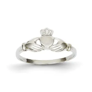 14K White Gold Ladies Polished and Satin Claddagh Ring