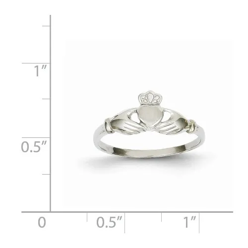 14K White Gold Ladies Polished and Satin Claddagh Ring