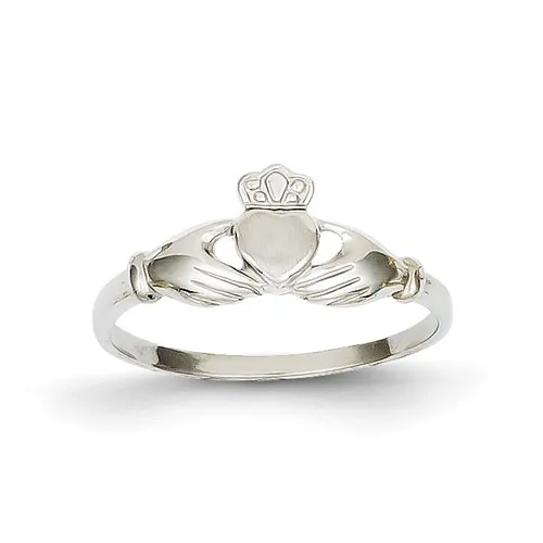 14K White Gold Ladies Polished and Satin Claddagh Ring