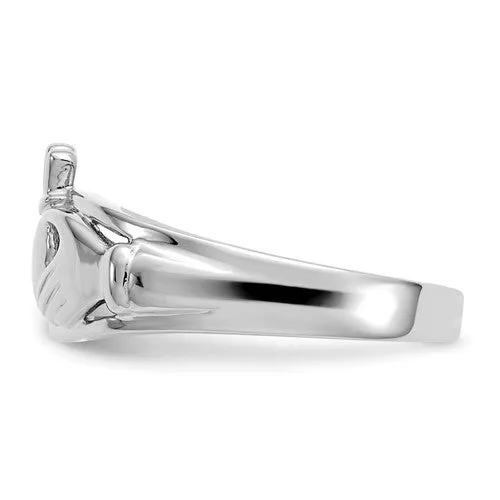 14K White Gold Ladies Polished Claddagh Ring