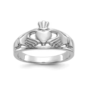14K White Gold Ladies Polished Claddagh Ring