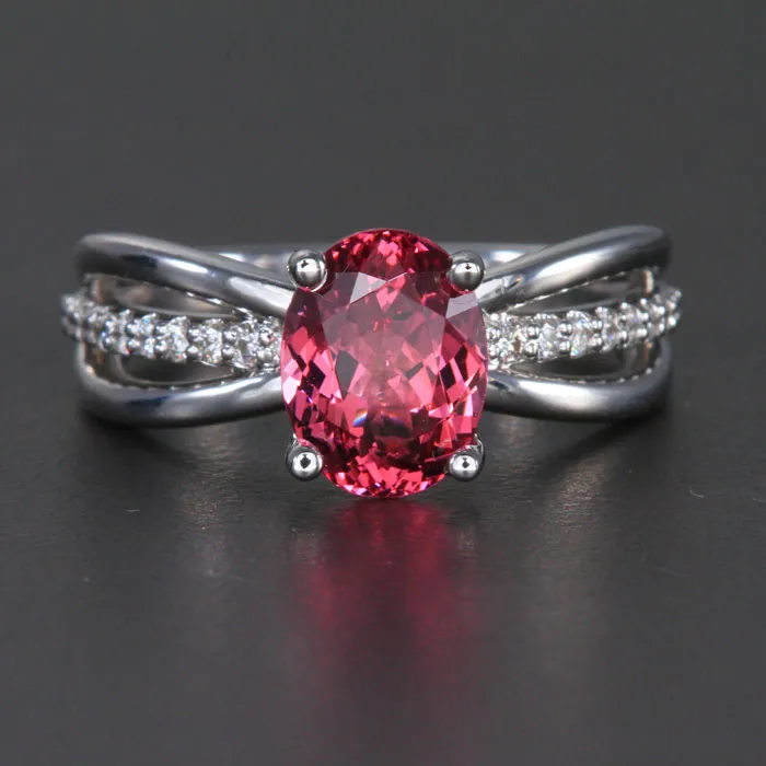 14K White Gold Mahenge Malaya Garnet and Diamond Ring 2.85 Carats
