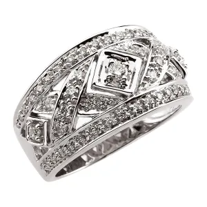 14k White Gold Openwork Diamond Band, Size 6