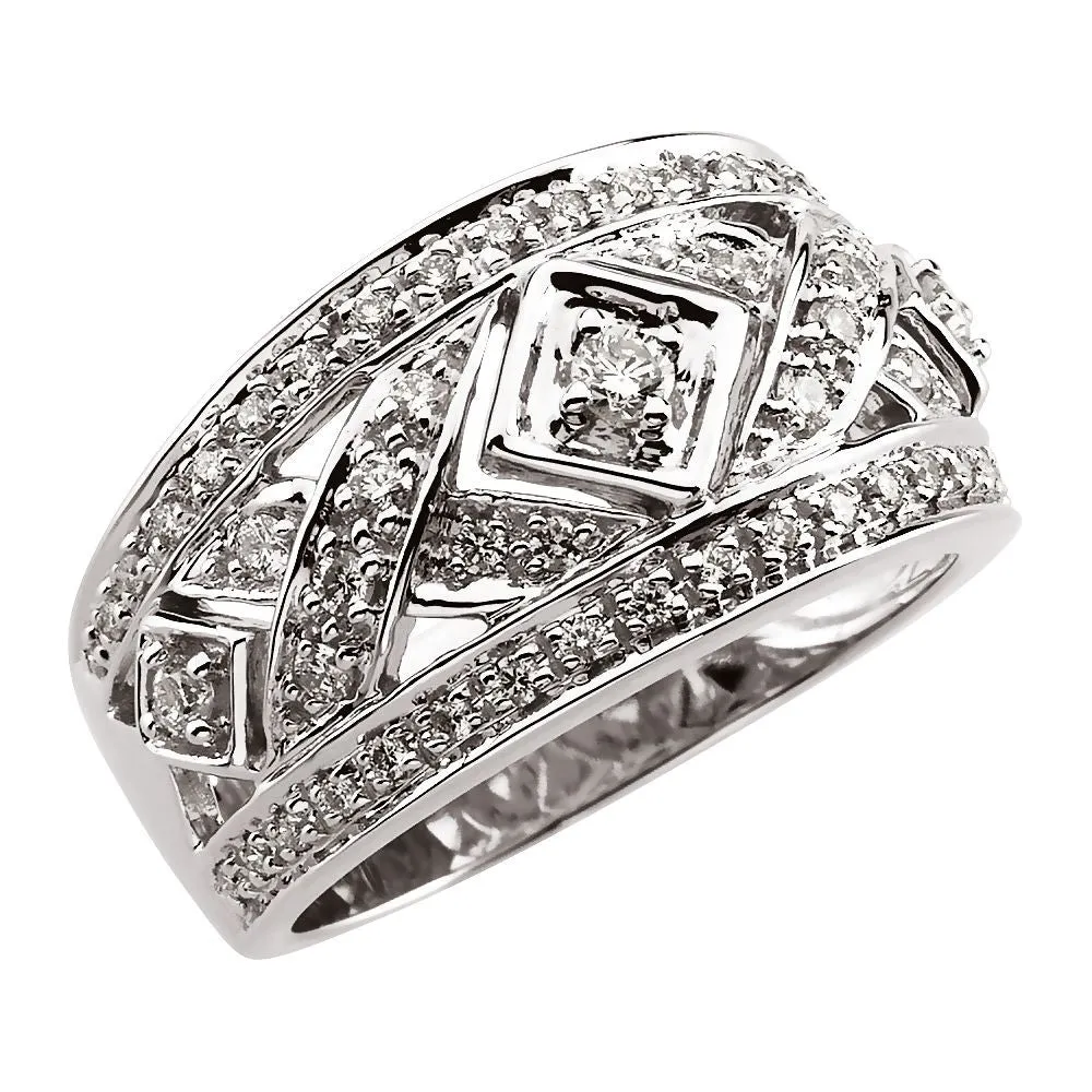 14k White Gold Openwork Diamond Band, Size 6
