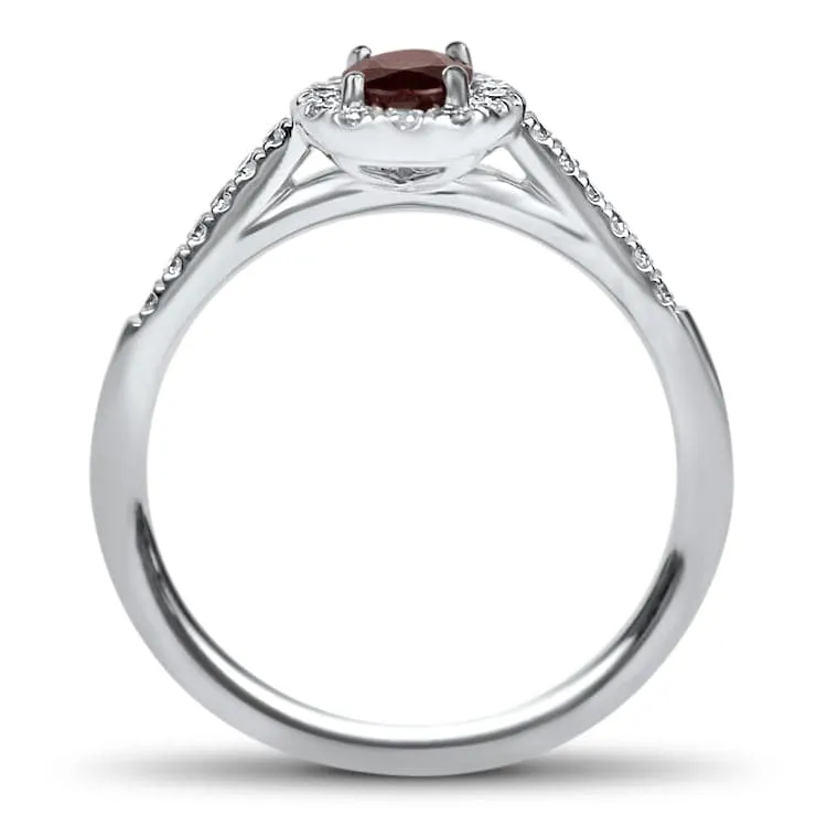 14k White Gold Oval Ruby & Diamond Ring