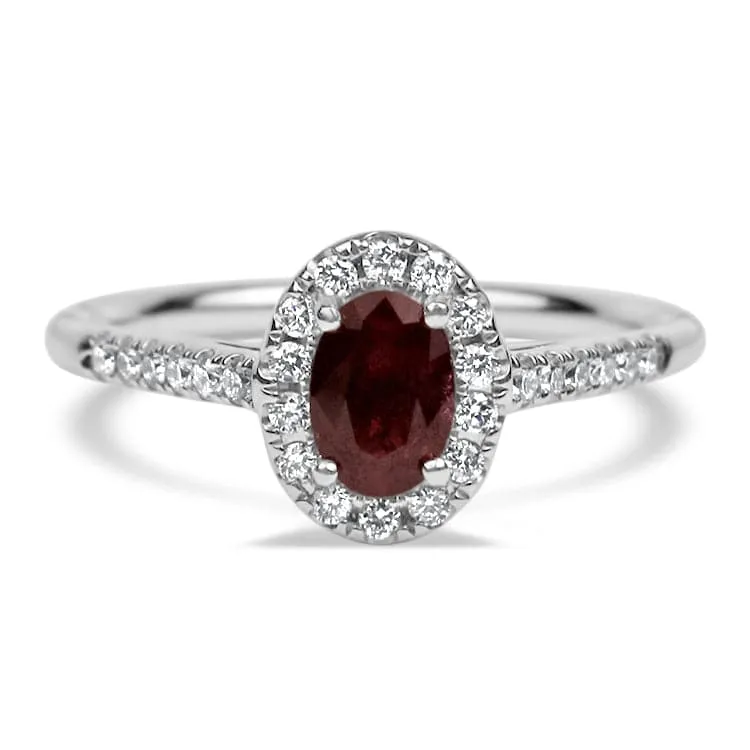 14k White Gold Oval Ruby & Diamond Ring