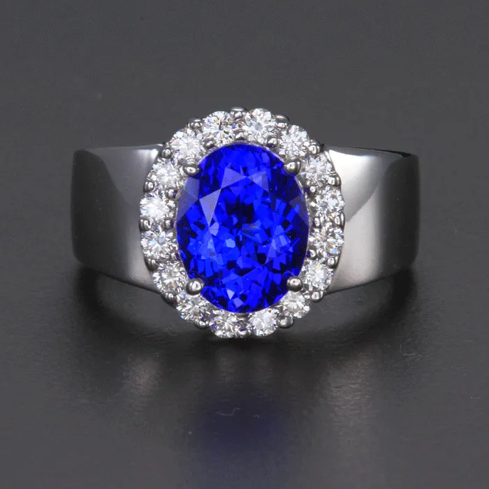 14K White Gold Oval Tanzanite and Diamond Halo Ring 3.88 Carats (ON HOLD)