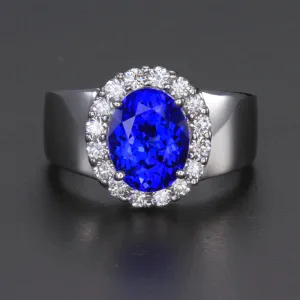 14K White Gold Oval Tanzanite and Diamond Halo Ring 3.88 Carats (ON HOLD)
