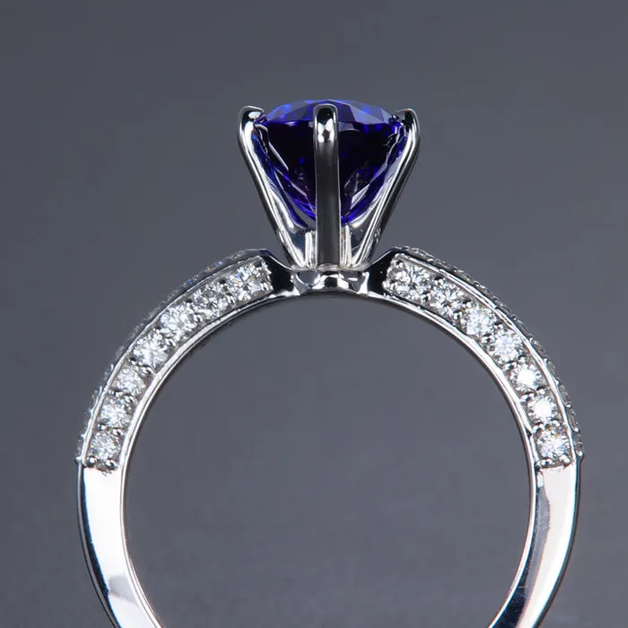 14K White Gold Oval Tanzanite and Diamond Ring 2.12 Carats