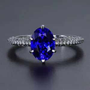 14K White Gold Oval Tanzanite and Diamond Ring 2.12 Carats