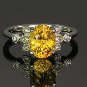 14K White Gold Oval Yellow Zircon Ring 3.49 Carats