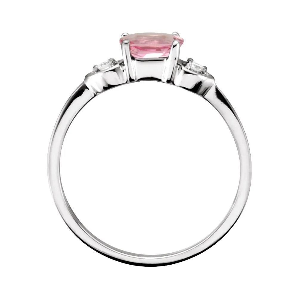 14k White Gold Pink Tourmaline & Diamond Accented 3-Stone Ring, Size 7