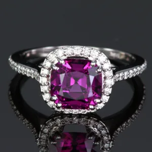 14K White Gold Purple Garnet Square Cushion Ring 2.50 Carats