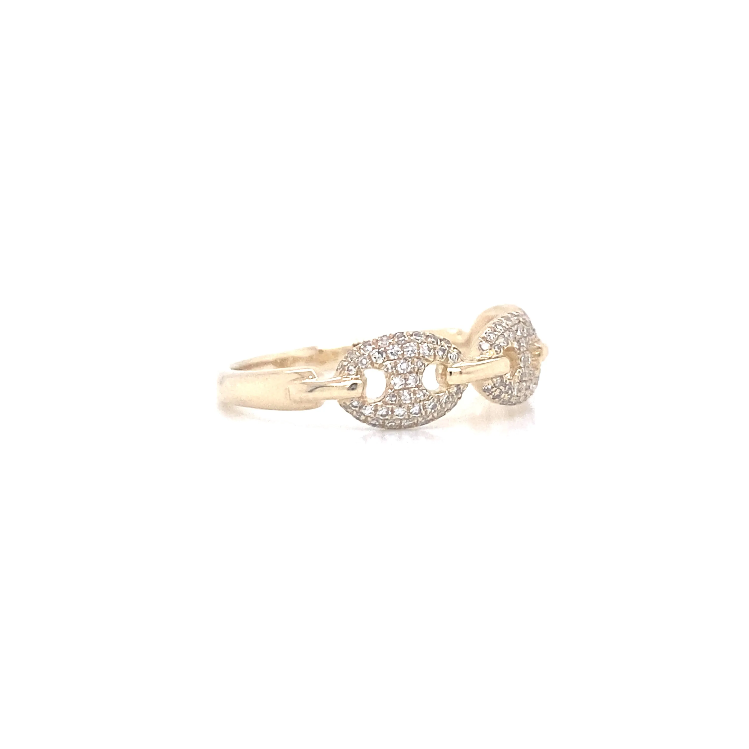 14K White Gold Round Diamond Puff Link Ring