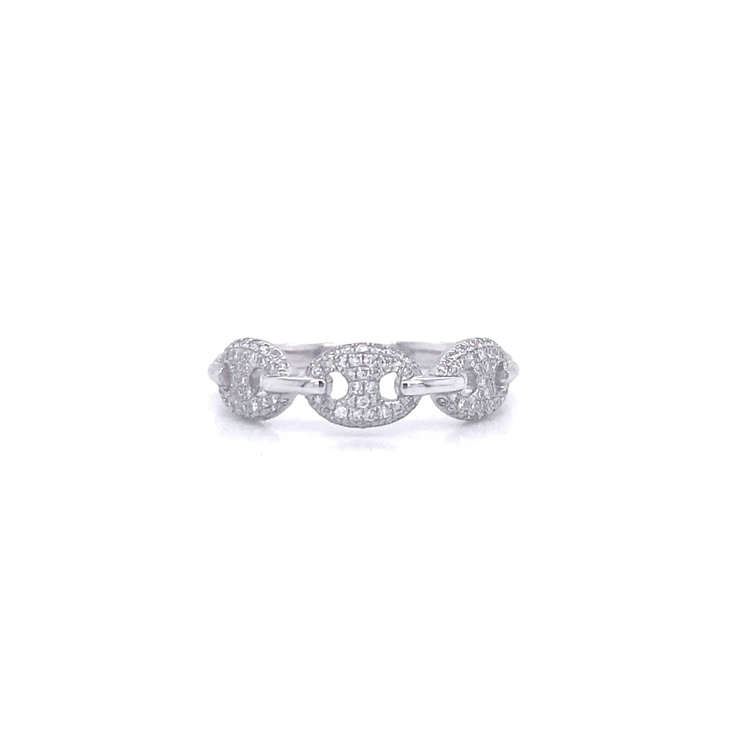 14K White Gold Round Diamond Puff Link Ring