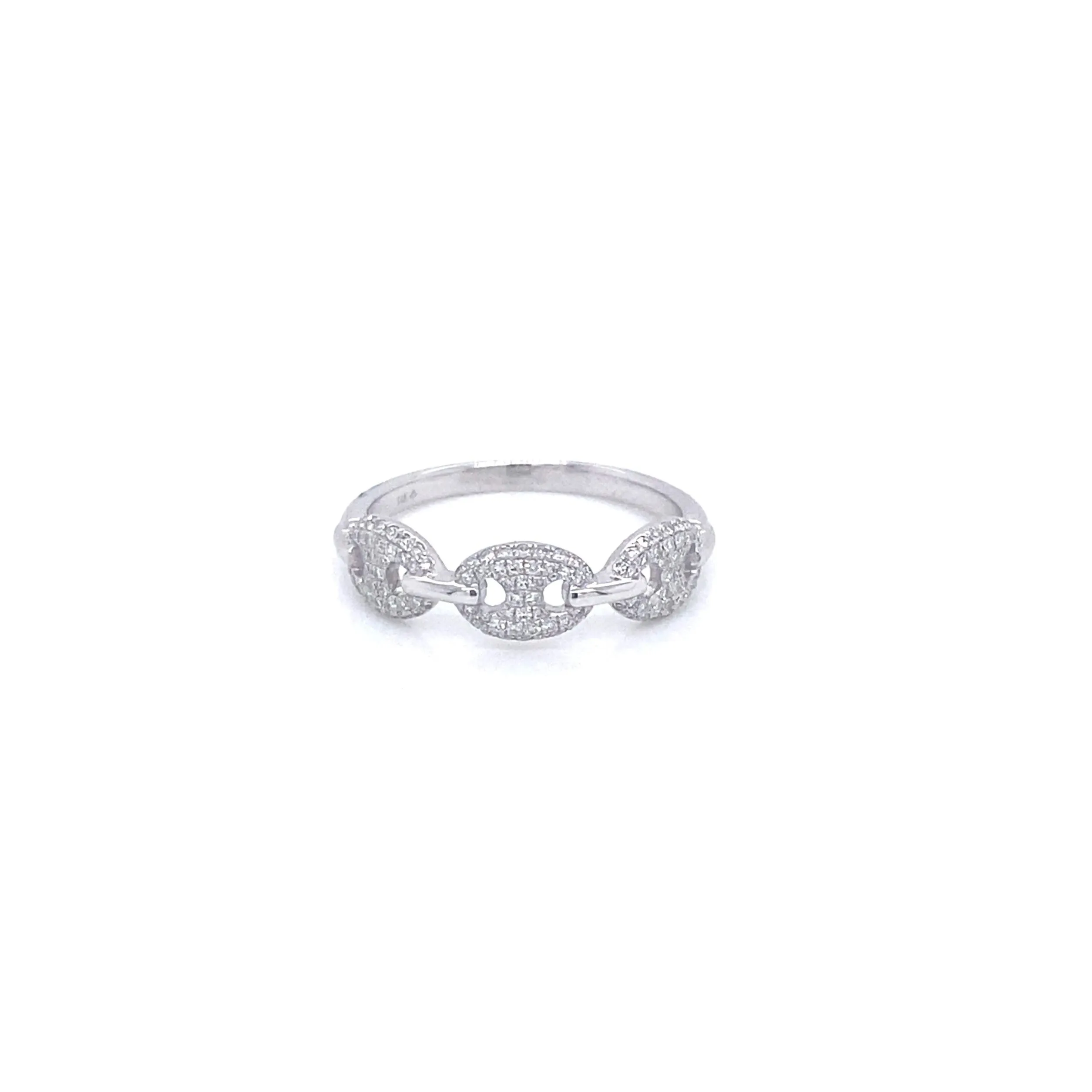 14K White Gold Round Diamond Puff Link Ring