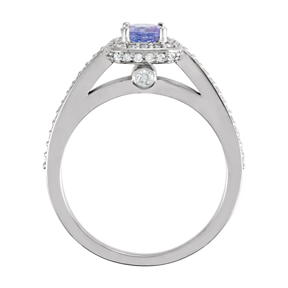 14k White Gold Tanzanite & 1/4 CTW Diamond Engagement Ring, Size 7