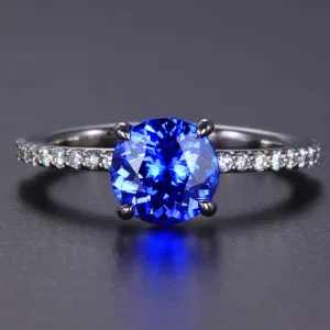 14K White Gold Tanzanite and Diamond Shank Ring 1.78 Carats*