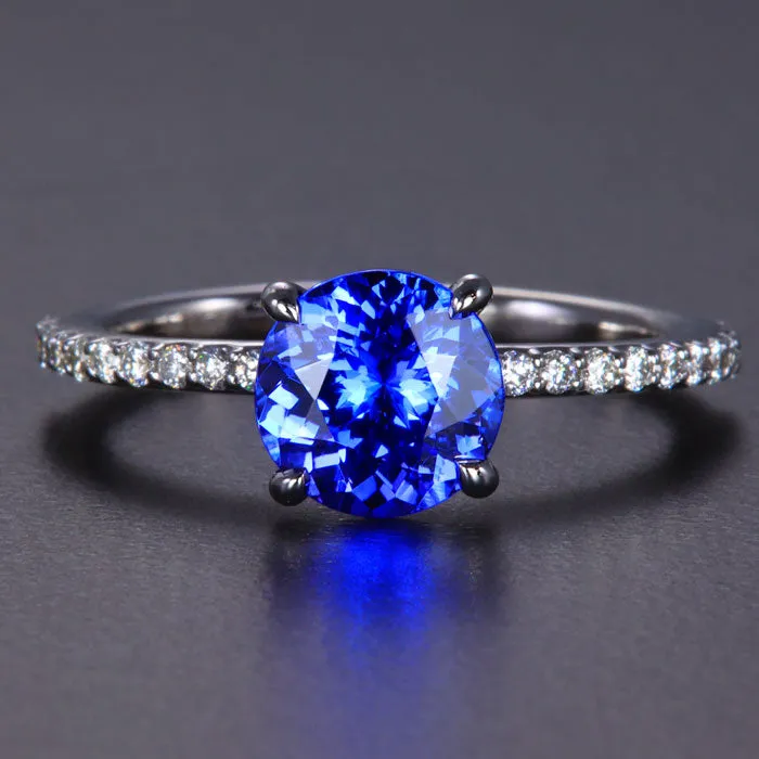 14K White Gold Tanzanite and Diamond Shank Ring 1.78 Carats*