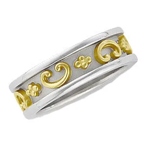14K White/14k Yellow Gold Etruscan-Inspired Band, Size 6.5