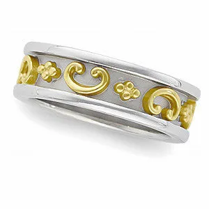 14K White/14k Yellow Gold Etruscan-Inspired Band, Size 6.5