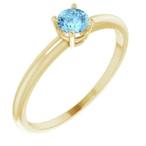 14K Yellow 3 mm Round Aquamarine Birthstone Ring Size 3