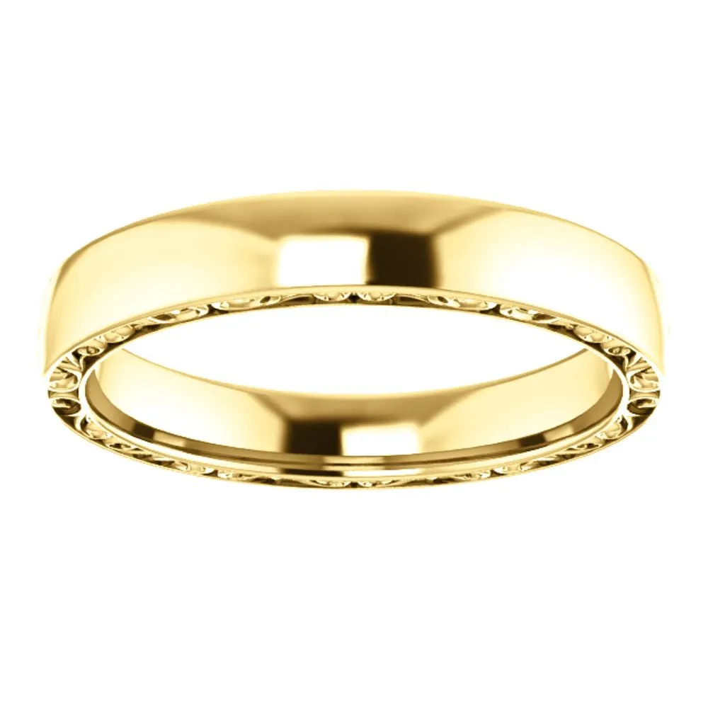 14k Yellow Gold 4mm Sculptural-Inspired Relief Pattern Band Size 11