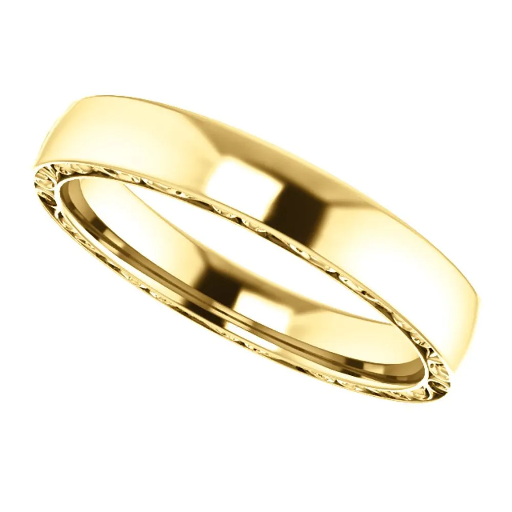 14k Yellow Gold 4mm Sculptural-Inspired Relief Pattern Band Size 11