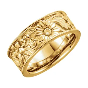 14k Yellow Gold 8.5mm Floral-Inspired Band Size 7