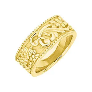 14k Yellow Gold Floral-Inspired Motif Band, Size 8