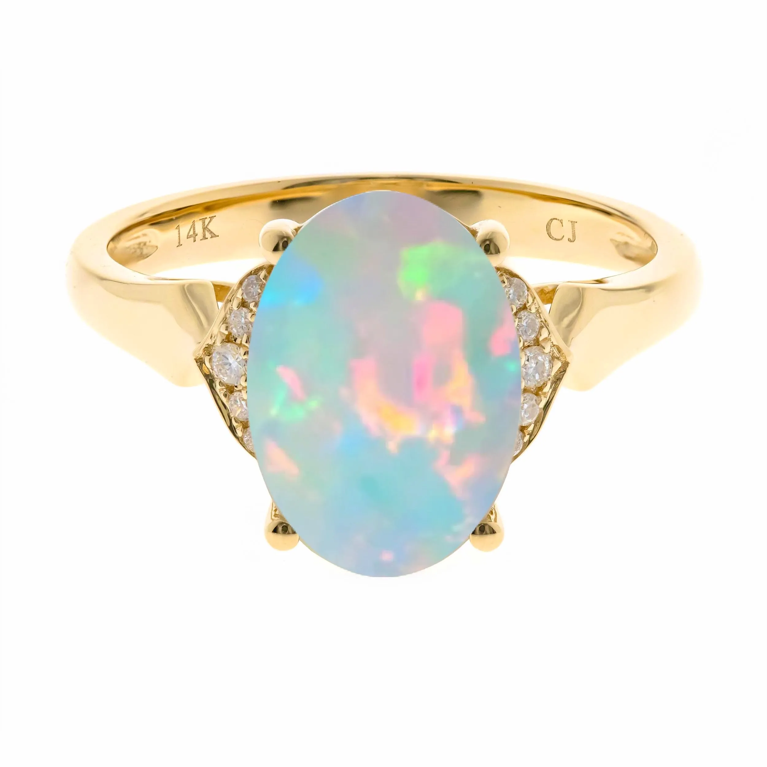 14k Yellow Gold Opal and Diamond Ring